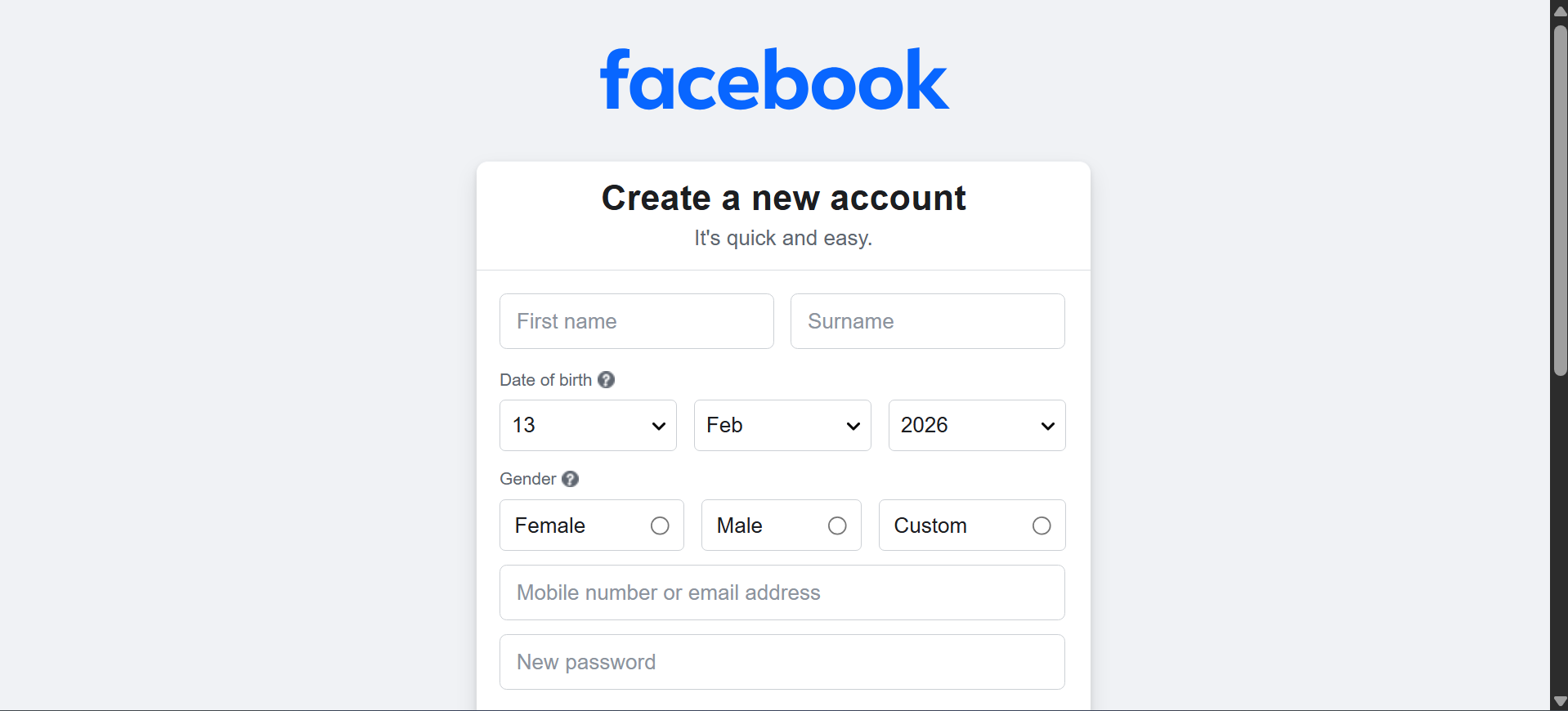 Facebook profile and page creation